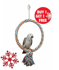 80cm Huge Coloured Rope Ring Parrot Swing, Macaw, Cockatoo Parrot Toy - BOGOF